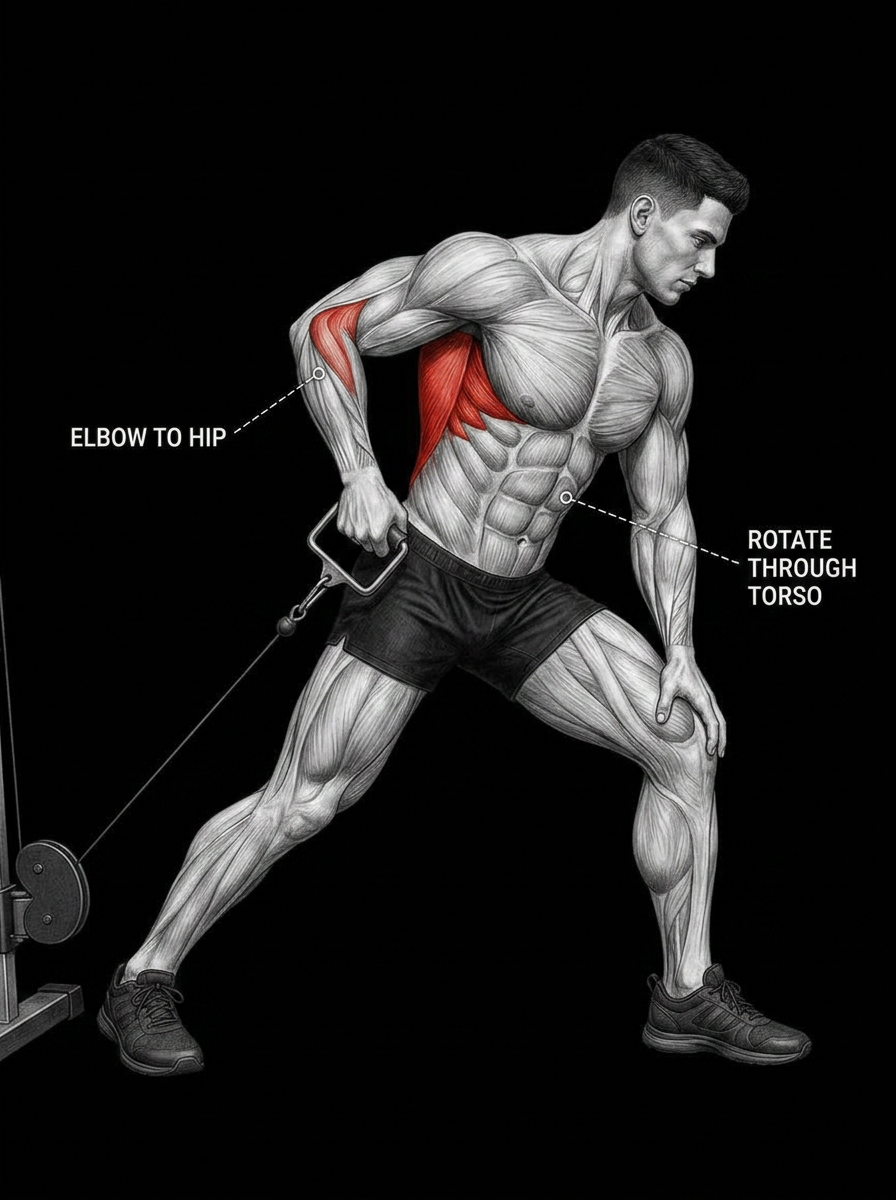 One Arm Cable Row anatomy plate