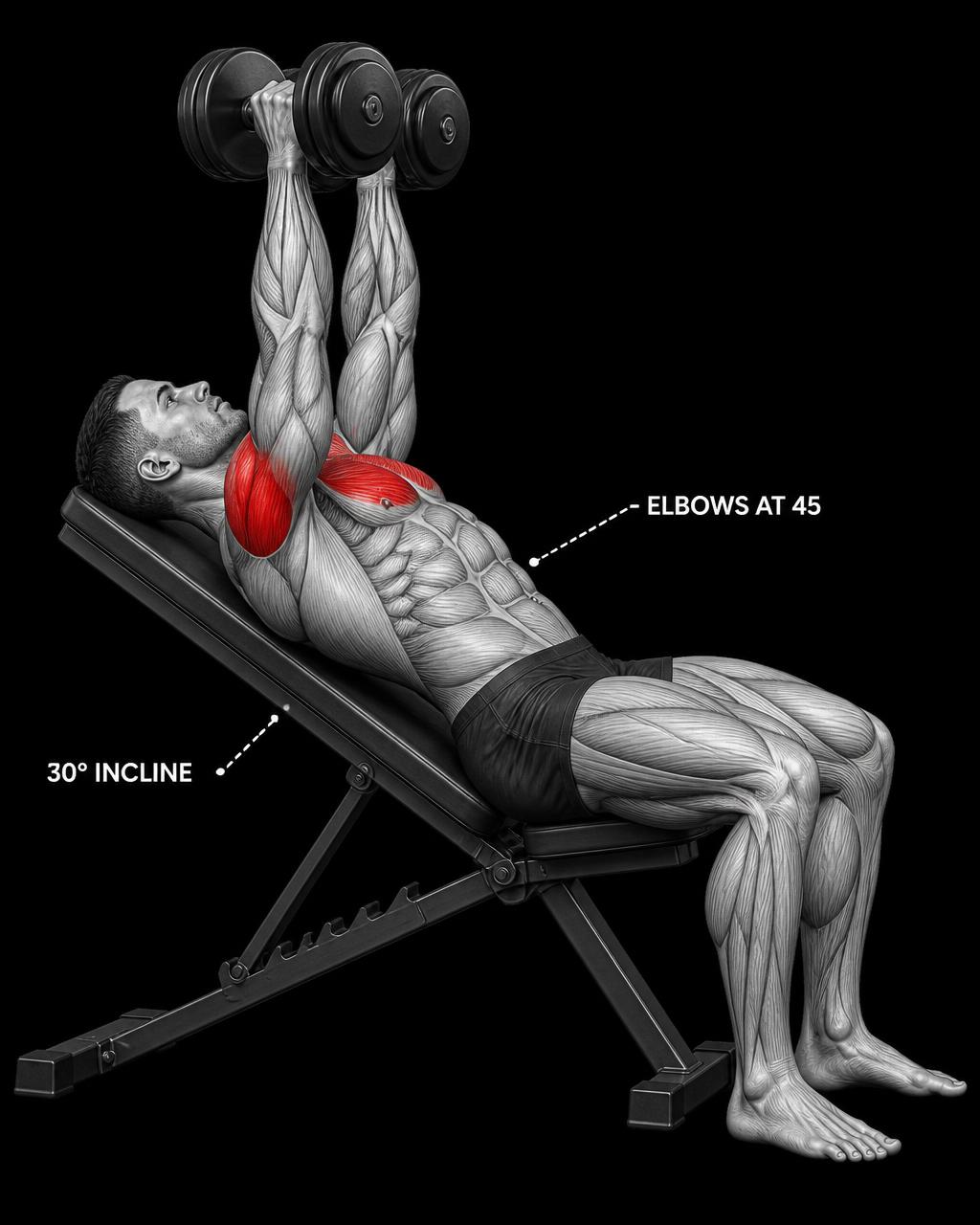 Incline Dumbbell Press anatomy plate