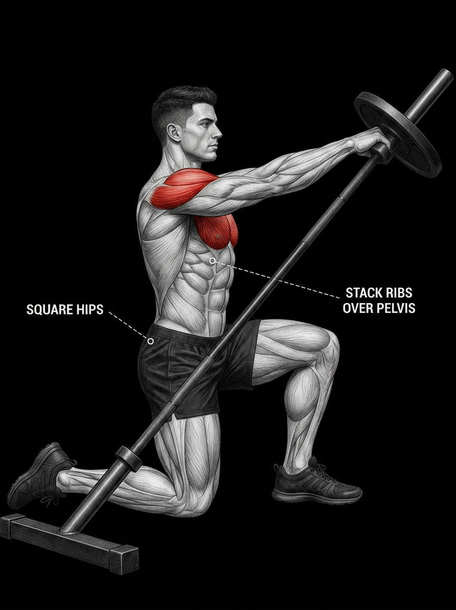 Half Kneeling Landmine Press anatomy plate