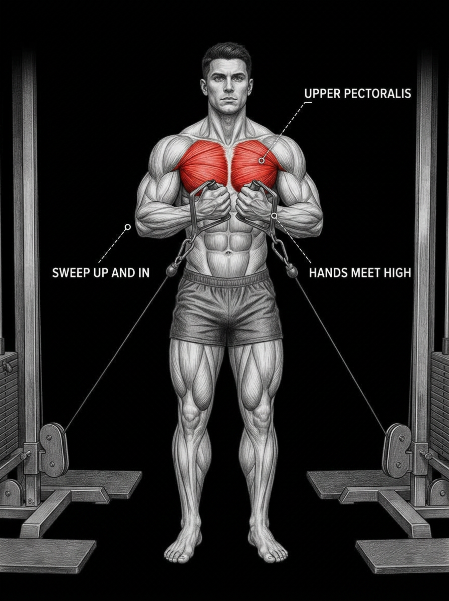 Low to High Cable Fly anatomy plate