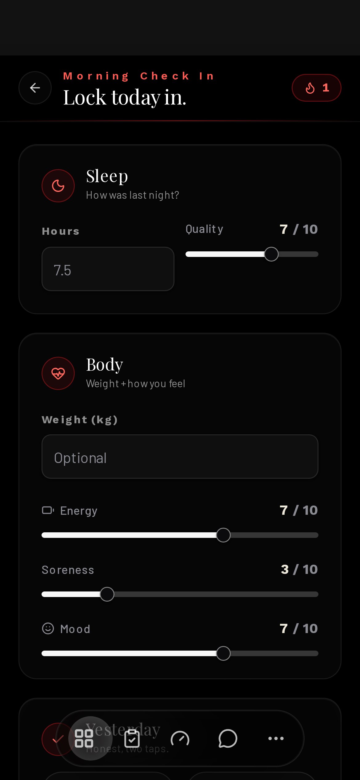 Morning check in — streaks + habits