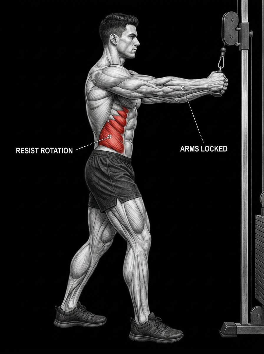 Pallof Press anatomy plate
