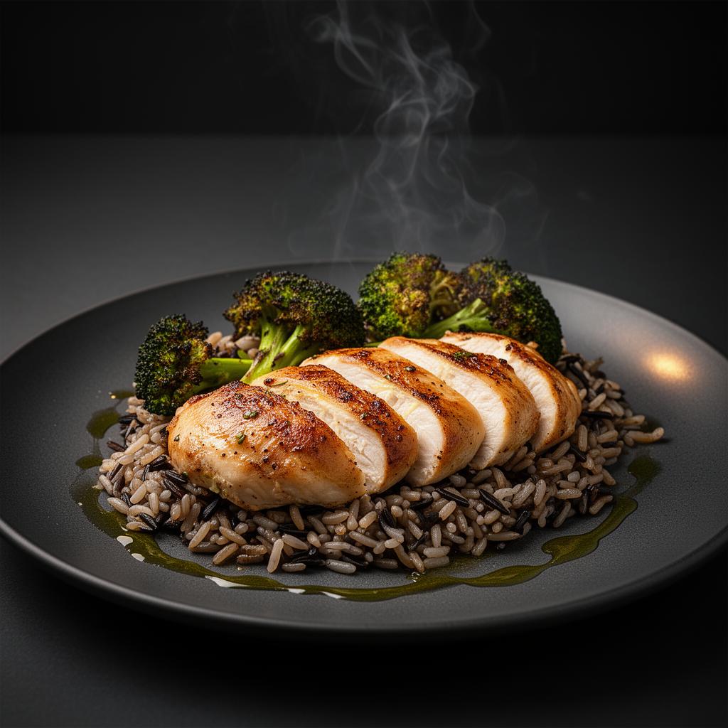 A prepared plate showing a portion of protein, carbs and vegetables