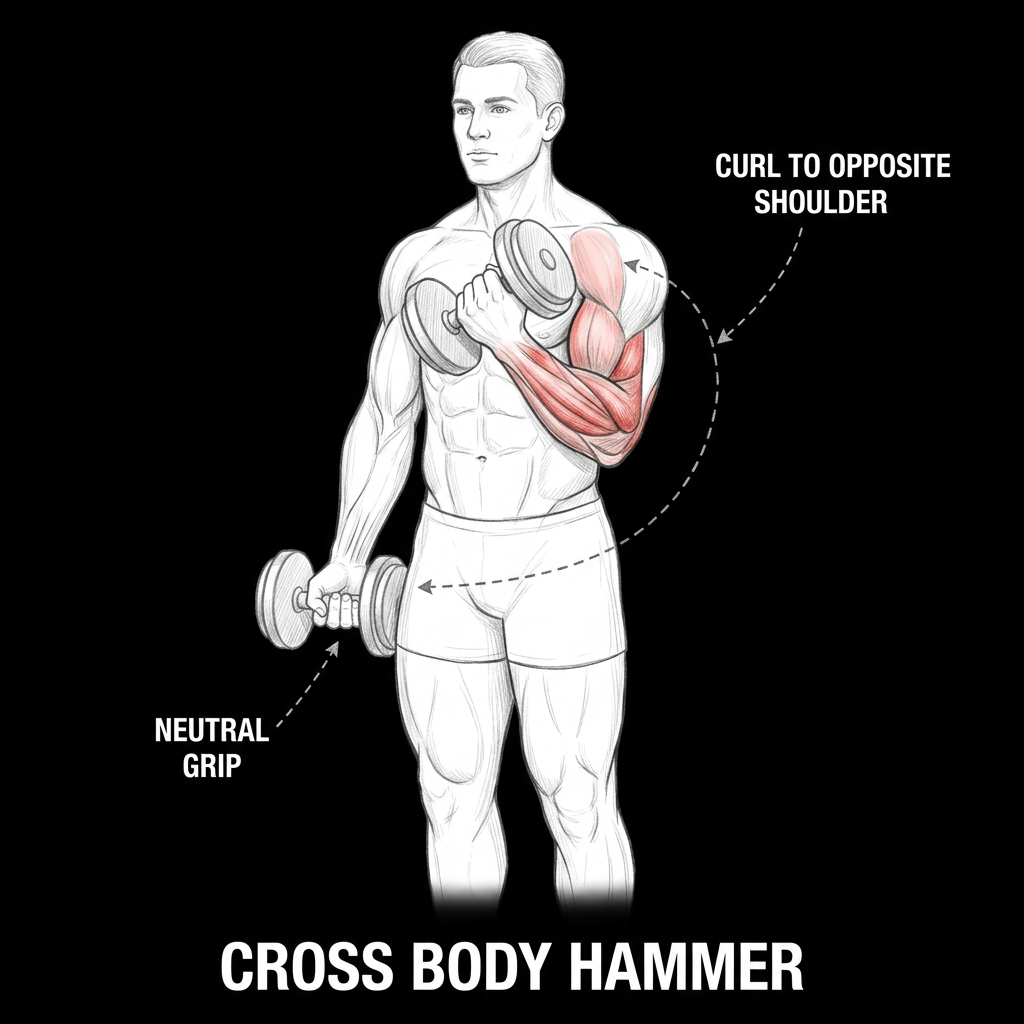 Cross Body Hammer Curl anatomy plate