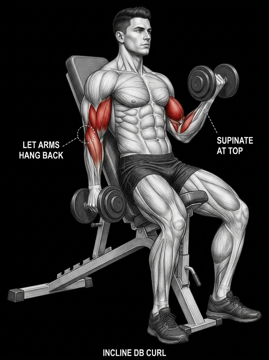 Incline Dumbbell Curl anatomy plate