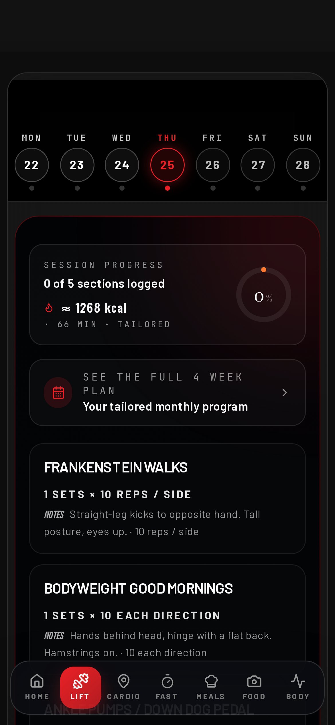 Tailored lift session for today