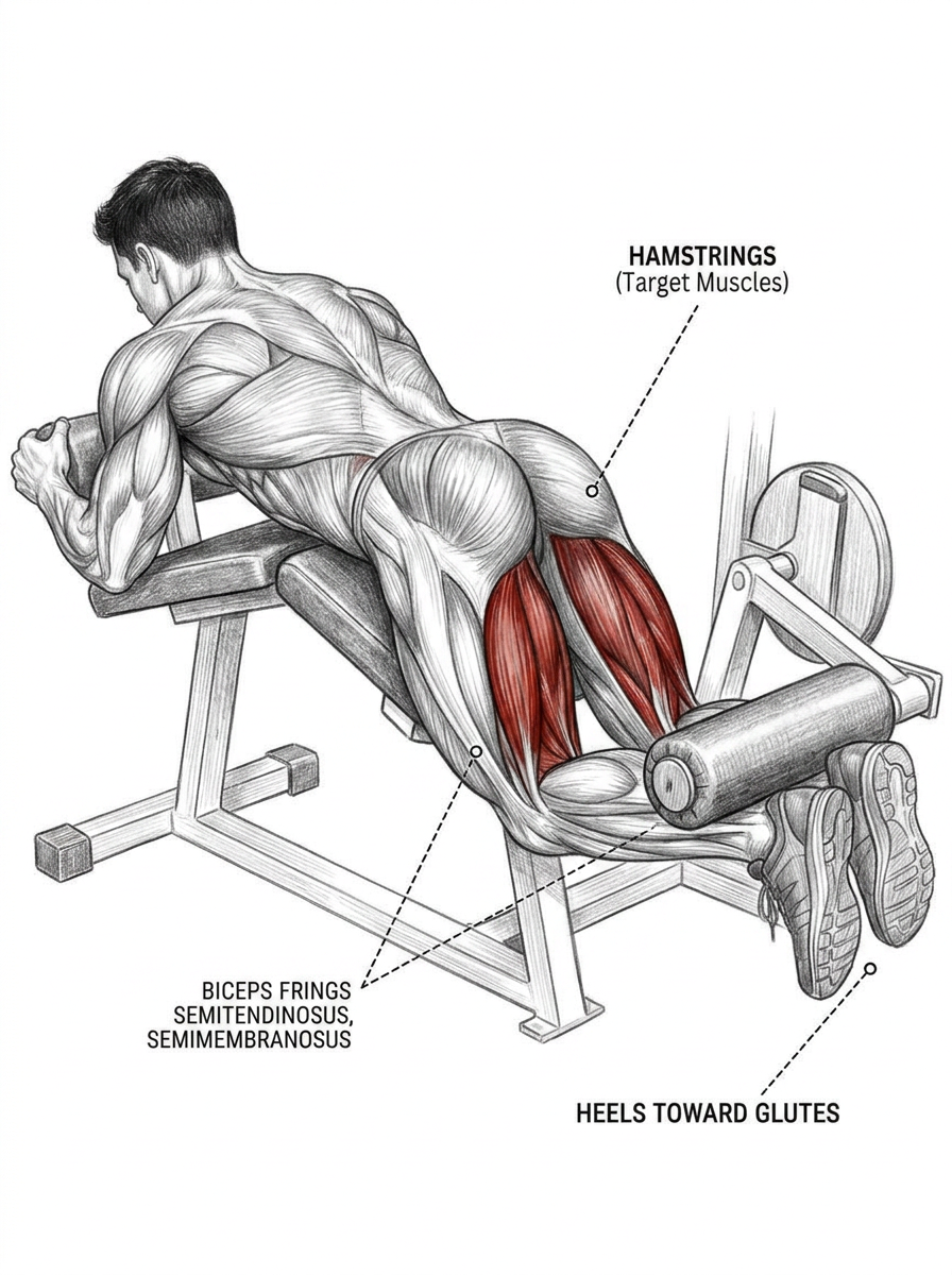 Lying Leg Curl anatomy plate