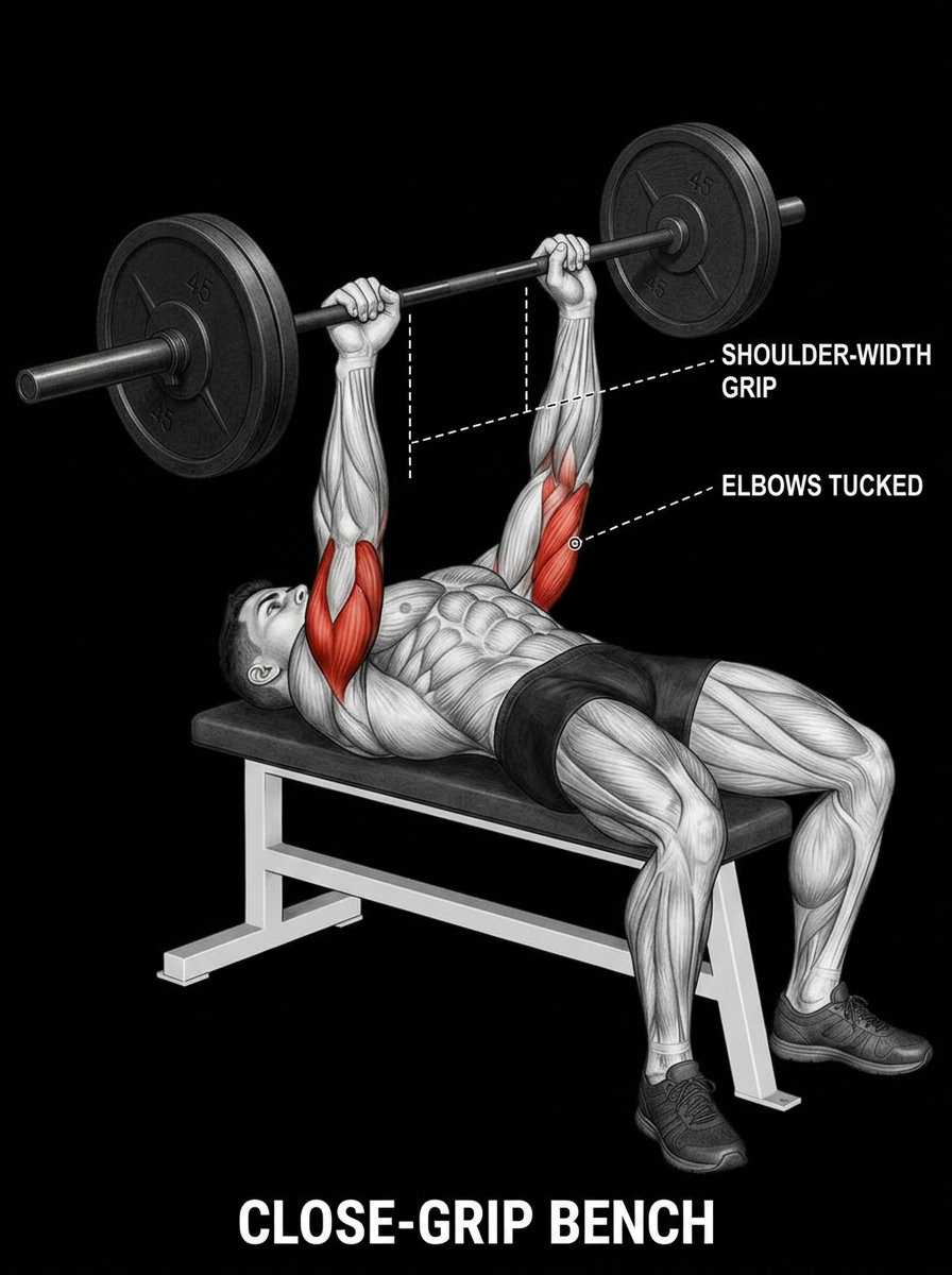 Close Grip Bench Press anatomy plate