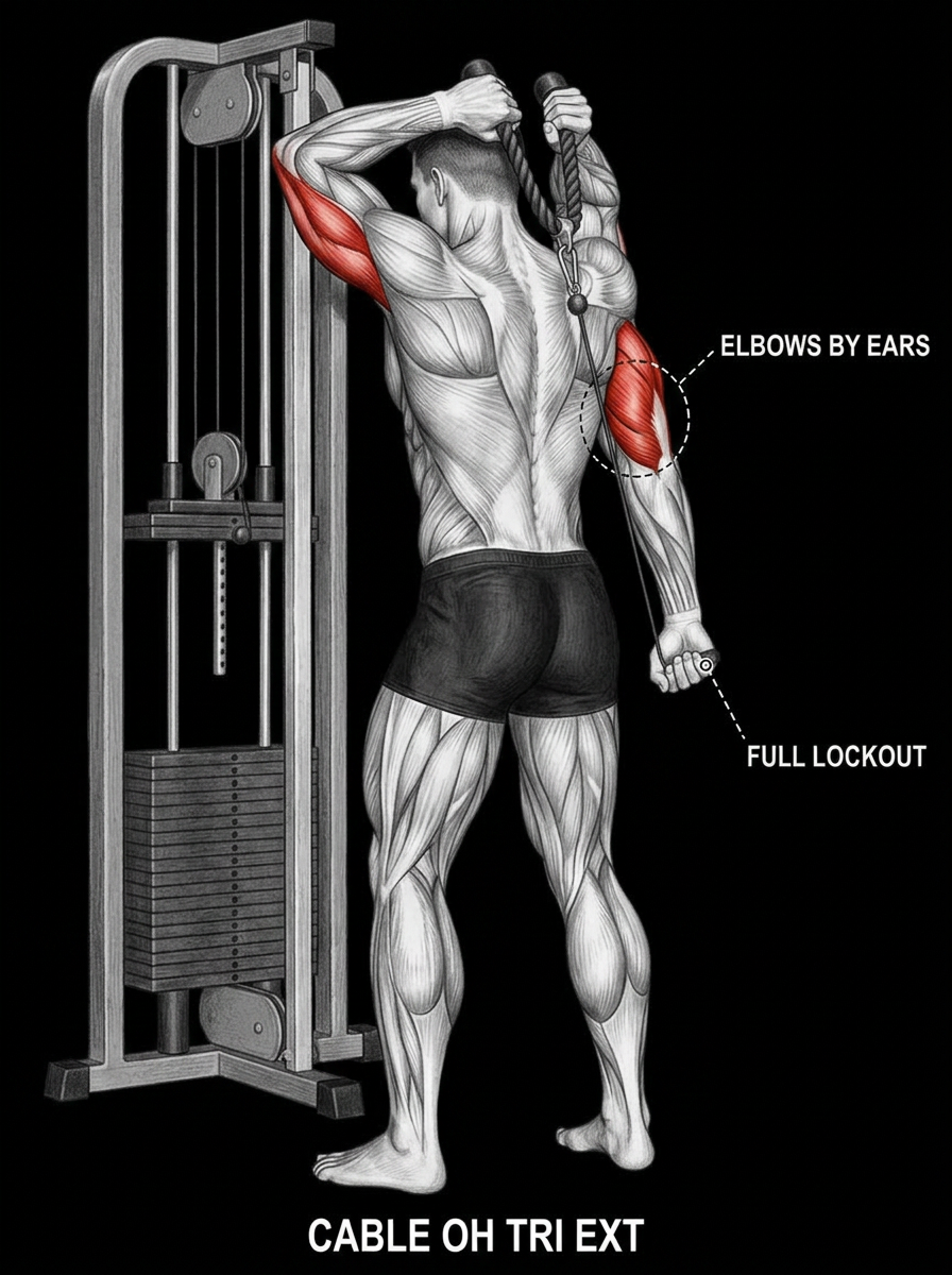 Cable Overhead Tricep Extension anatomy plate