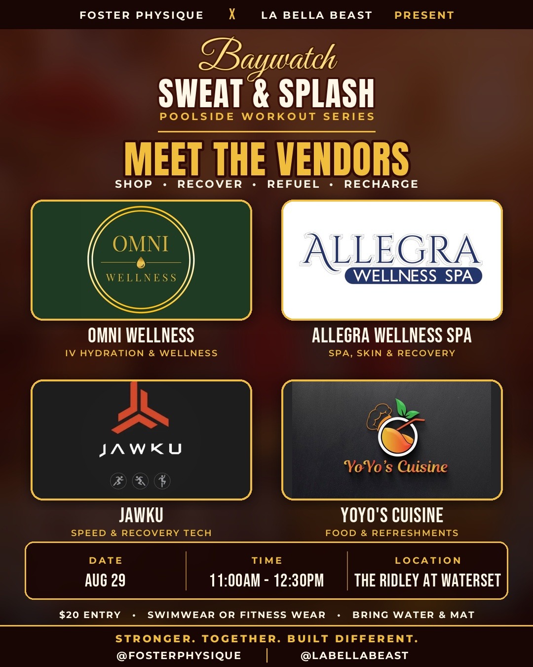 Sweat and Splash vendor lineup flier