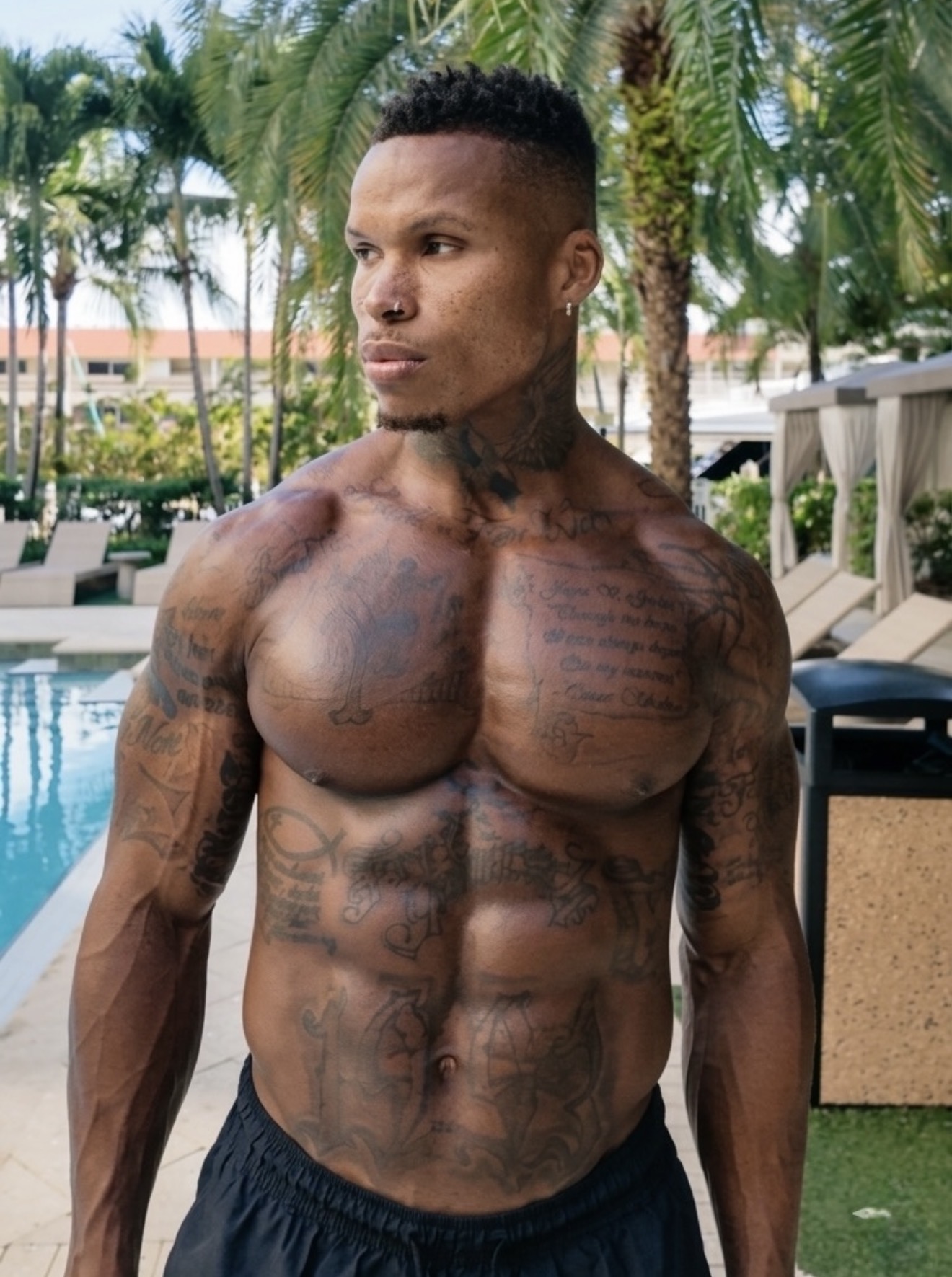 Mac Foster. Outdoor physique shoot. Conditioned and posed