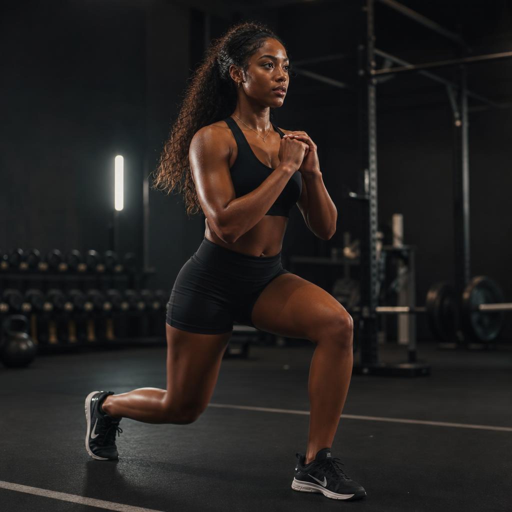 Athlete performing slow reverse lunges and knee hug to kicks.