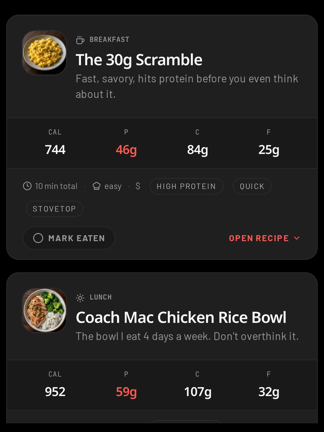Every meal mapped